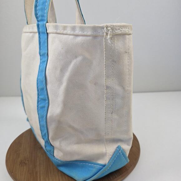 Vtg L.L.Bean Boat and Tote Bag Medium tiffany Blue Trim Canvas Open Top Made USA - Picture 6 of 16